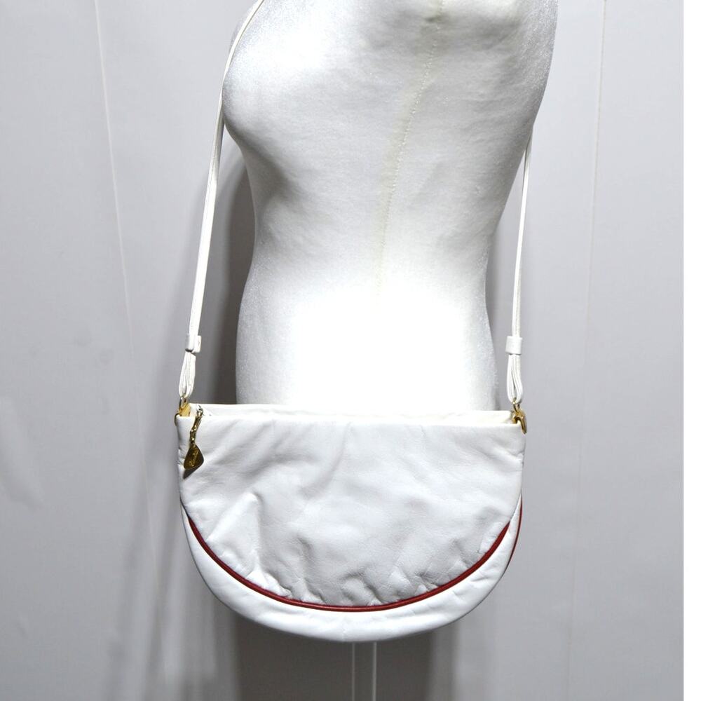 Clemente Vintage White Leather with Red Piping Purse